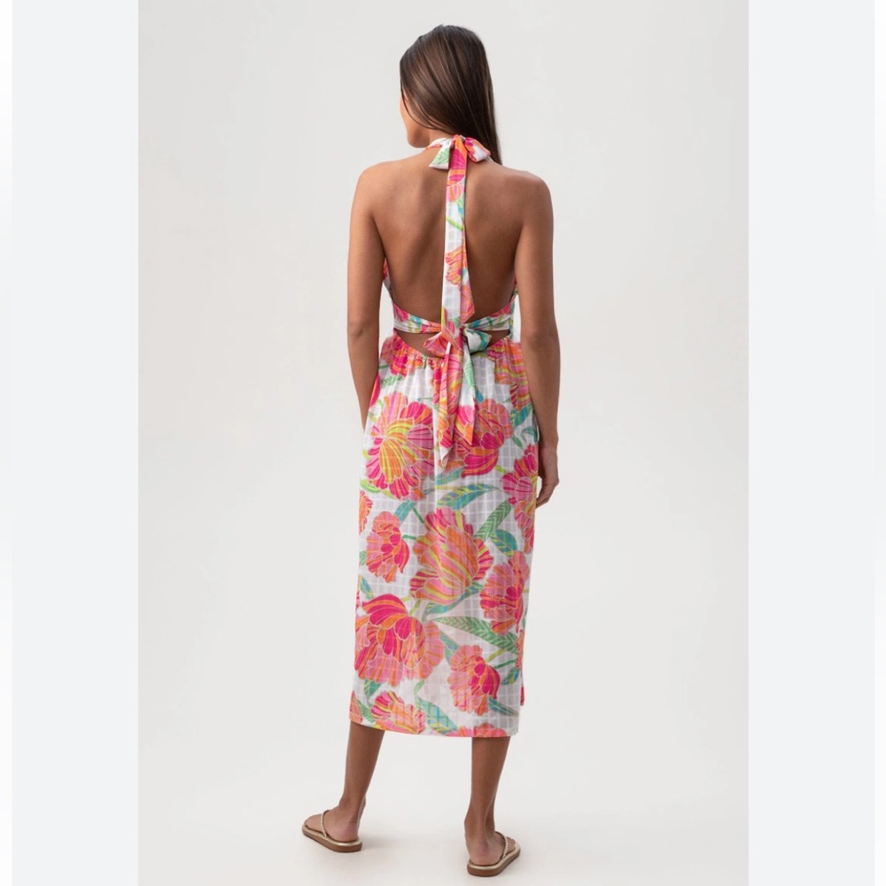 Trina Turk Poppy Floral Print High Neck Midi Dress Swim Cover Up Size Large NWT - Picture 6 of 14